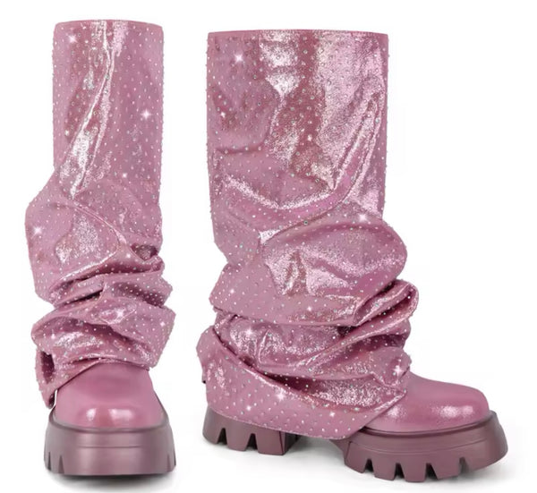 Women Color Fashion Faux Leather Knee High Boots