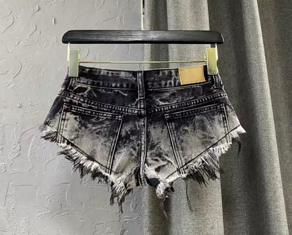 Women Fashion Ripped Fringe Denim Shorts