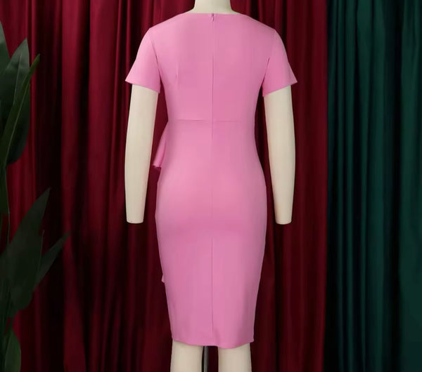 Women Sexy Short Sleeve Solid Color Ruffled Dress