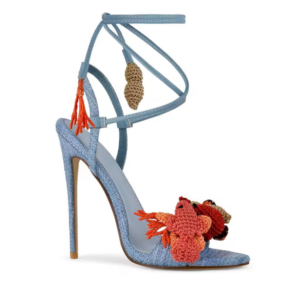 Women Fashion Blue Open Toe High Heel Ankle Strap Sandals