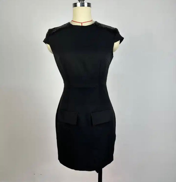 Women Black Sexy Sequins Patchwork Short Sleeve Dress