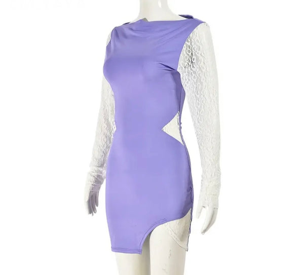 Women Sexy Lace Patchwork Full Sleeve Dress