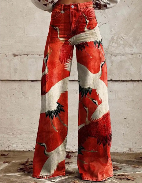 Women Color Print Fashion Wide Leg Pants