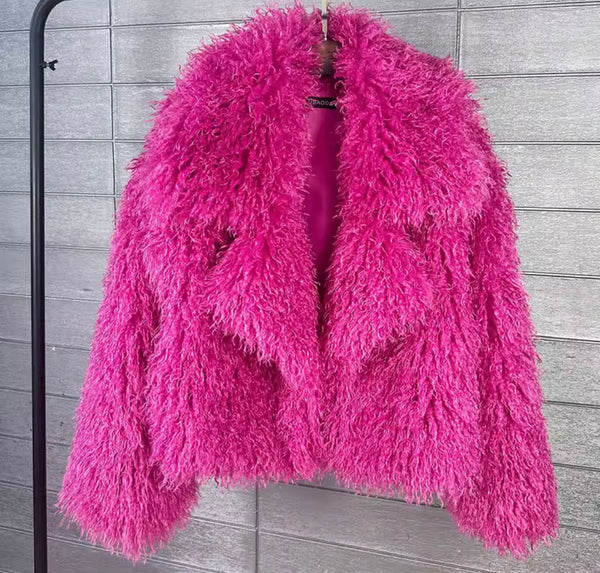 Women Fashion Color Faux Fur Jacket