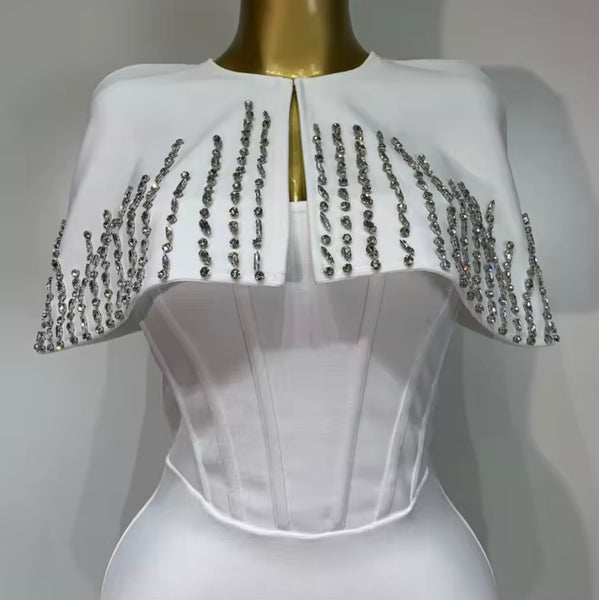 Women Sexy Crystal Shawl Strapless Maxi Dress
