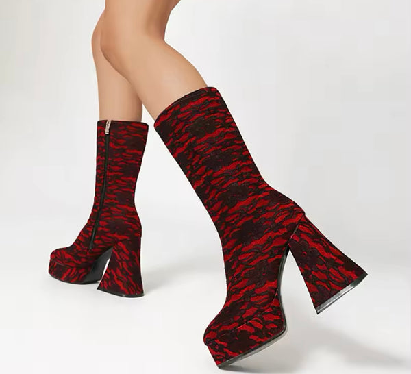 Women Fashion Lace Platform Boots