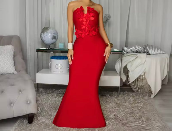 Women Sexy Floral Strapless Mermaid Maxi Dress