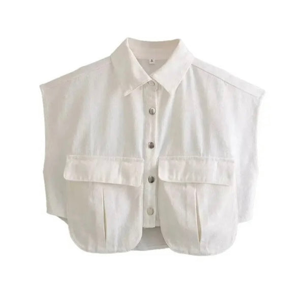 Women Fashion Sleeveless Button Up Denim Crop Top