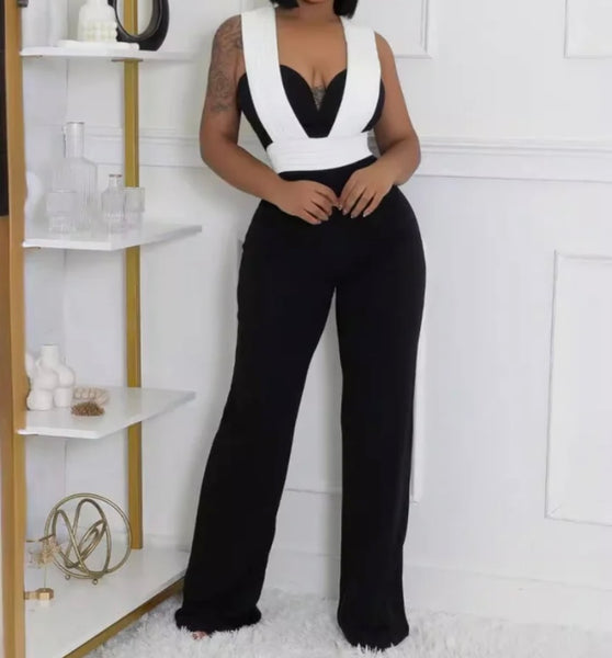 Women B&W Sexy Sleeveless Jumpsuit