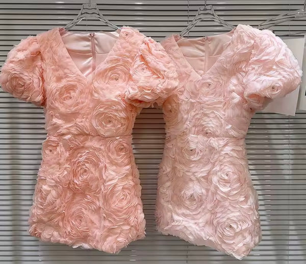 Women Sexy Short Sleeve Bling 3D Floral Dress