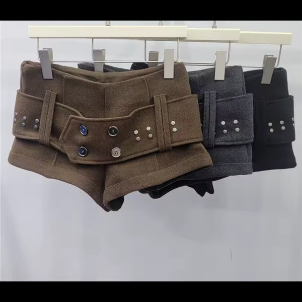Women Sexy Fashion Rivet Belted Shorts
