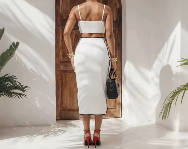 Women Sexy Sleeveless Striped Crop Two Piece Maxi Skirt Set