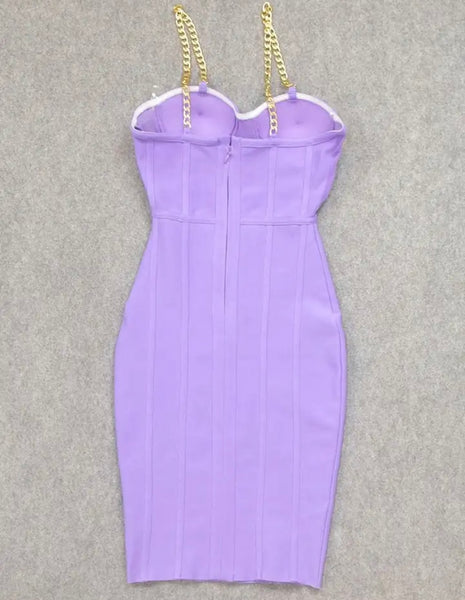 Women Sexy Chain Sleeveless Lavender Mesh Patchwork Dress