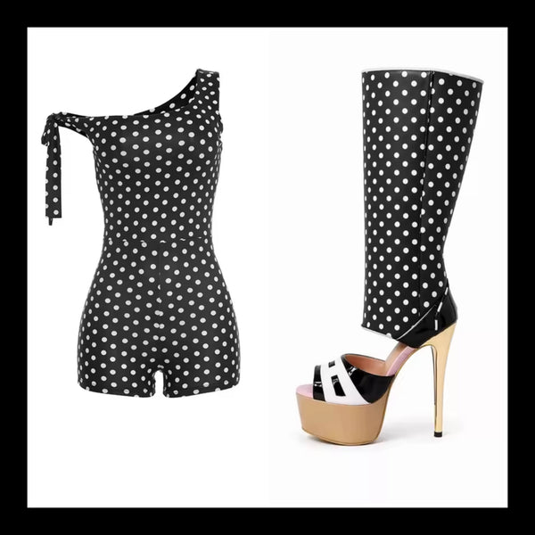 Women Sexy One Shoulder Sleeveless Polka Dot Romper