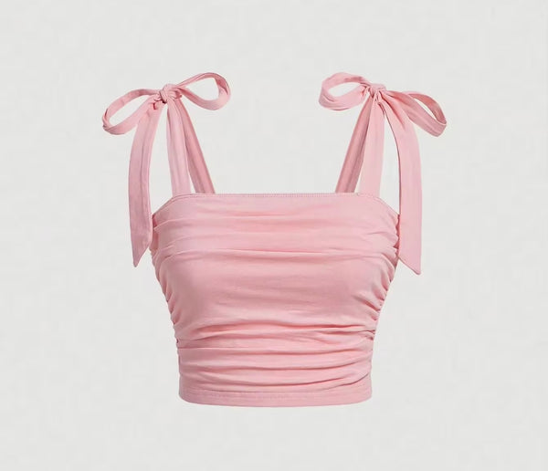 Women Color Tie Up Sleeveless Fashion Crop Top