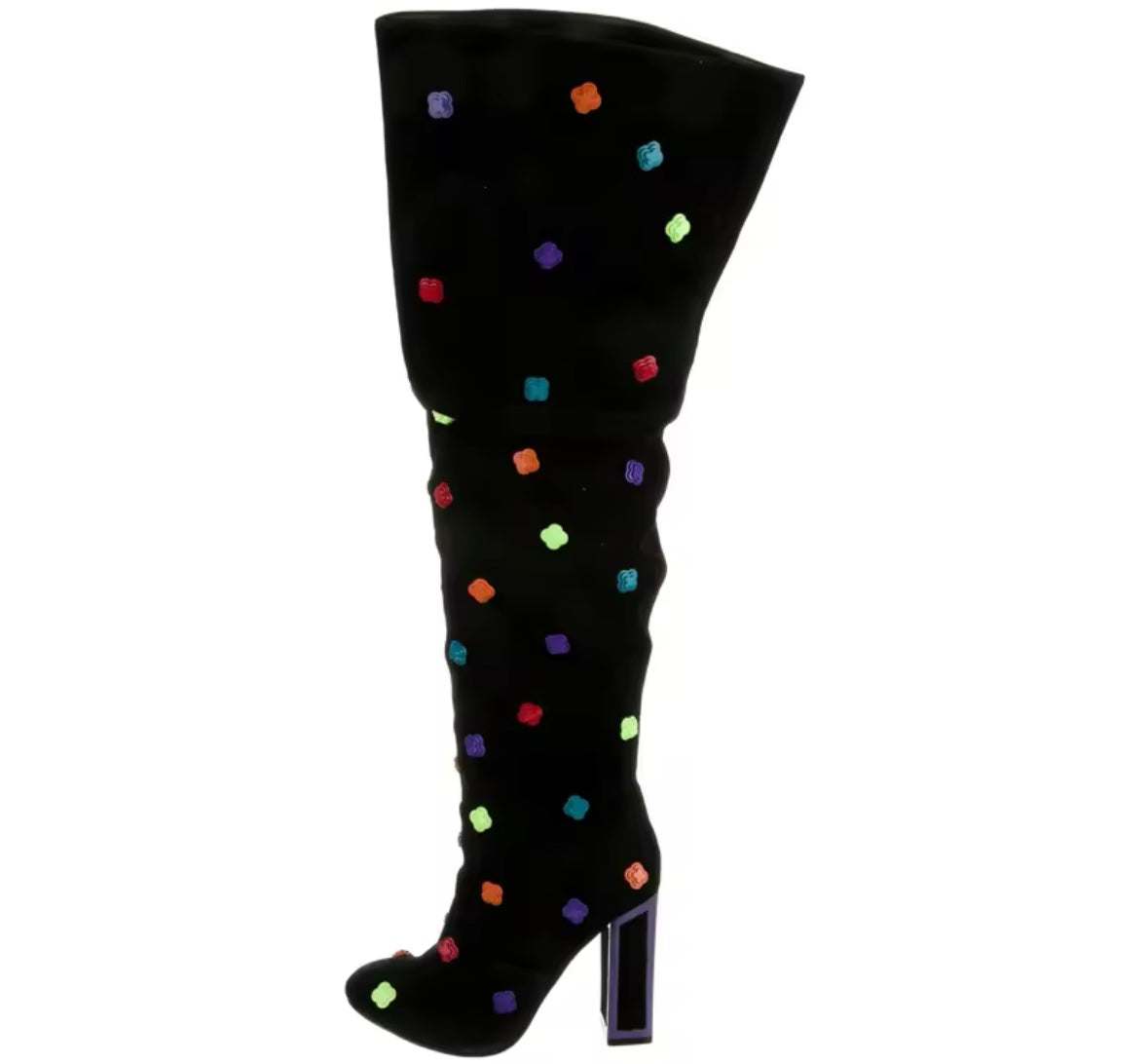 Women Fashion Black Colorful Print Suede Knee High Boots