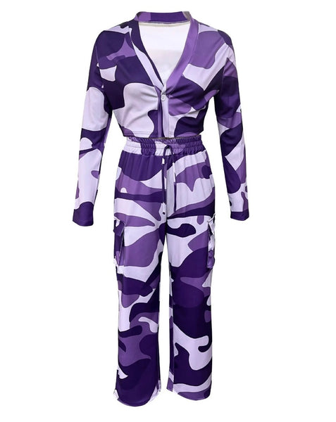 Women Color Camouflage Fashion Tracksuit Two Piece Pant Set