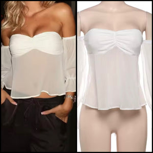 Women Sexy Off The Shoulder Full Sleeve Mesh Top
