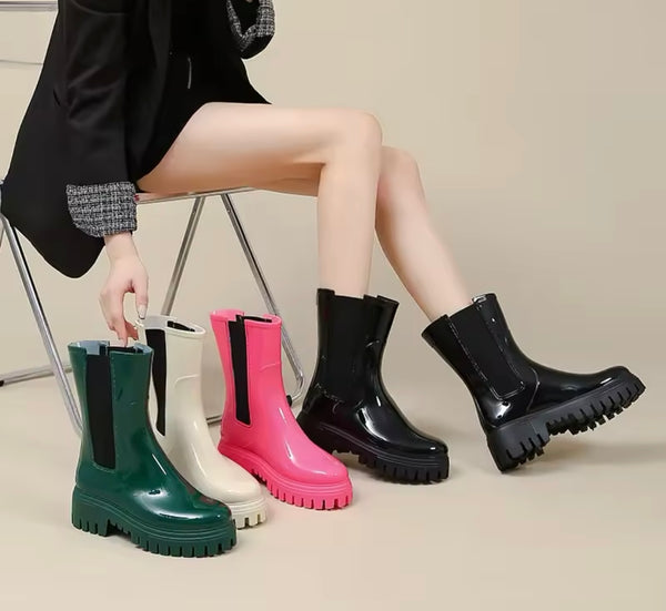 Women Fashion Color Rain Ankle Boots