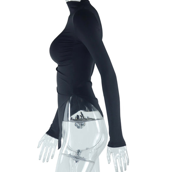 Women Solid Color Full Sleeve Asymmetrical Fashion Top