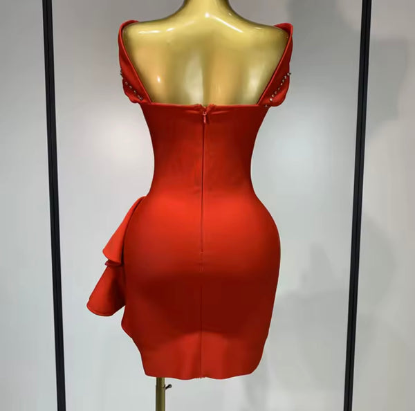 Women Elegant Sleeveless Rhinestone Ruffle Dress