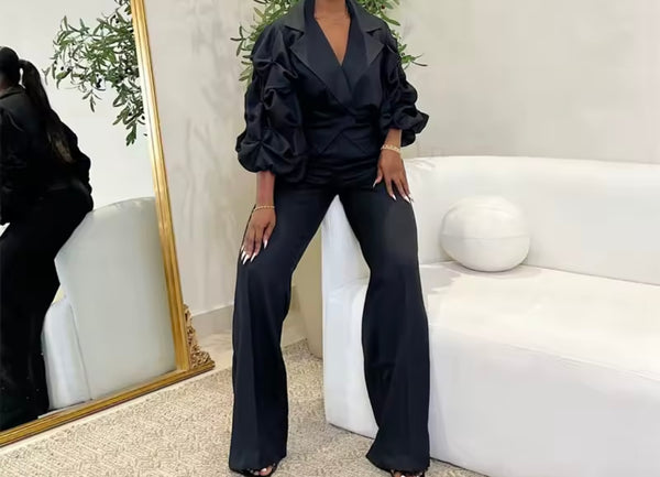 Women Fashion Ruffled Full Sleeve Two Piece Pant Set