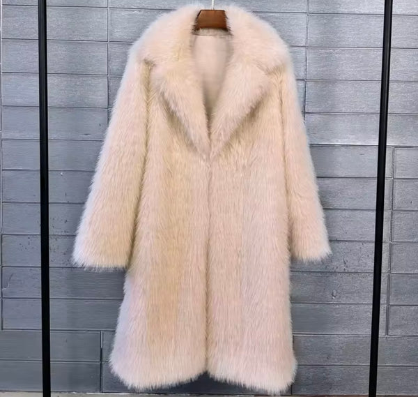 Women Fashion Color Faux Fur Long Coat