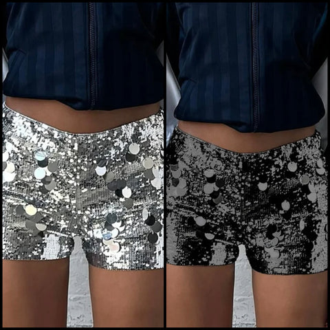 Women Sexy Fashion Solid Color Sequins Shorts