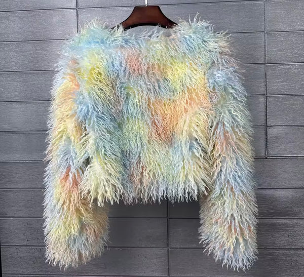 Women Multicolored Fashion Faux Fur Jacket