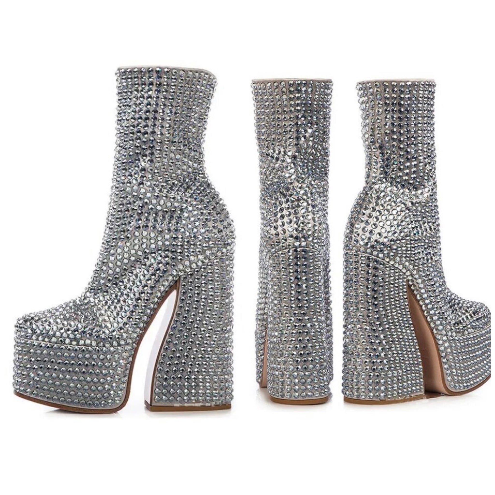 Women Silver Rivet Platform Fashion Ankle Boots