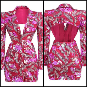 Women Sexy Sequins Patchwork Full Sleeve Open Back Dress