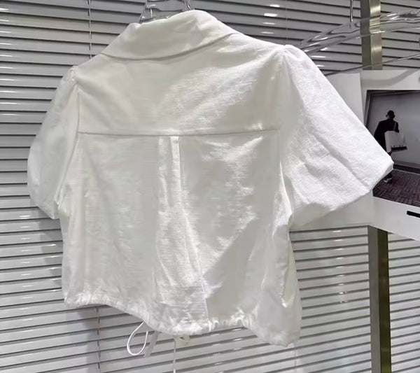 Women Collar Button Up Short Sleeve Sexy Two Piece Skirt Set
