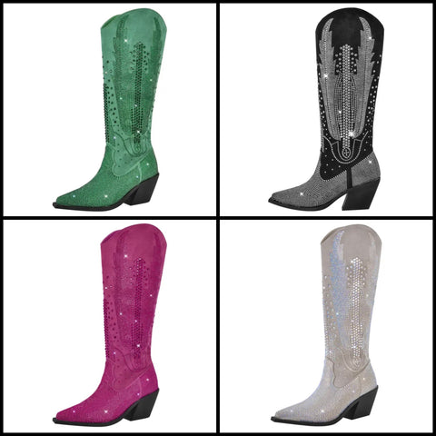 Women Fashion Rhinestone Bling Western Boots