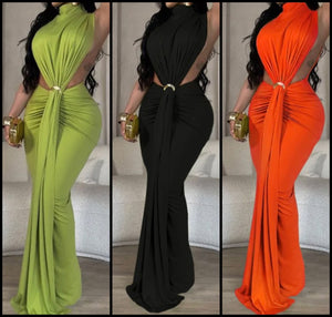 Women Sexy Solid Color Sleeveless Maxi Dress