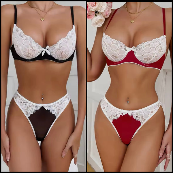 Women Sexy Color Lace Patchwork Lingerie Set