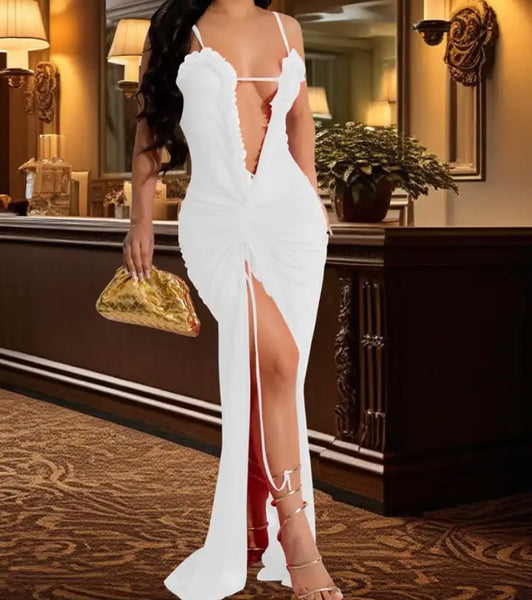 Women Sexy Sleeveless Ruffled Mesh Maxi Dress