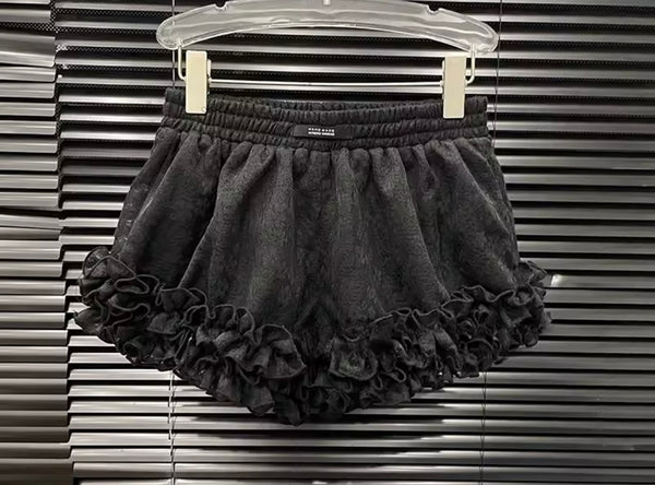 Women Ruffled Lace Full Sleeve Two Piece Short Set