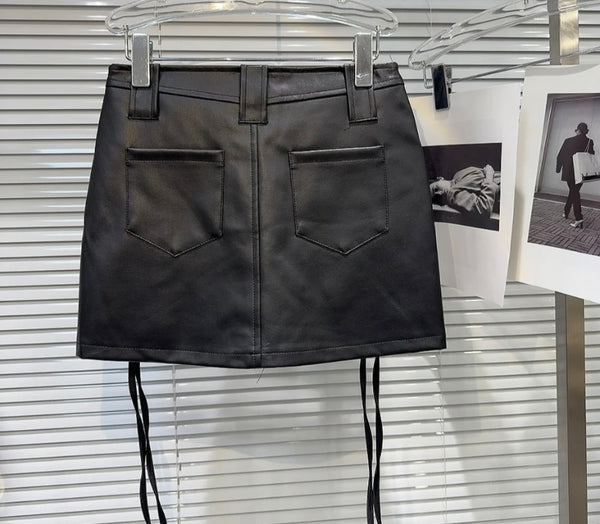 Women Color Fashion Faux Leather Short Skirt