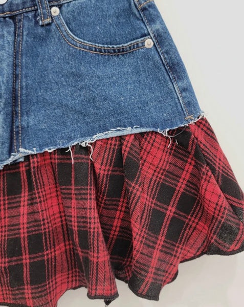 Women Sexy Fashion Color Plaid Denim Skirt