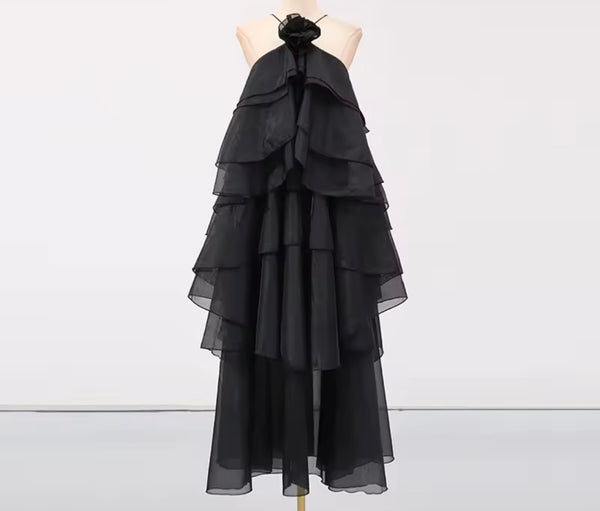 Women Sexy Halter Sleeveless Ruffled Color Maxi Dress