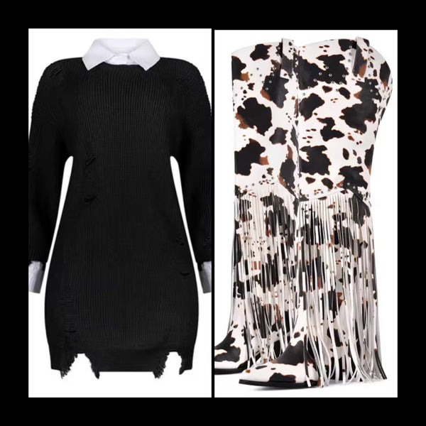 Women B&W Collar Full Sleeve Fashion Sweater Dress