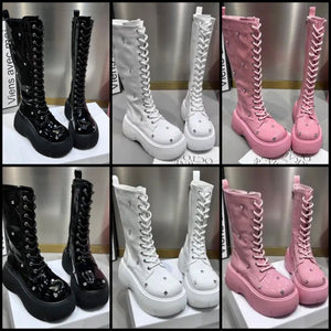 Women Fashion Platform Rhinestone Lace Up Ankle/Mid-Calf Boots