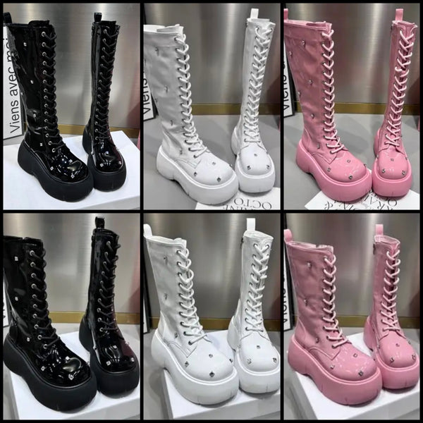 Women Fashion Platform Rhinestone Lace Up Ankle/Mid-Calf Boots