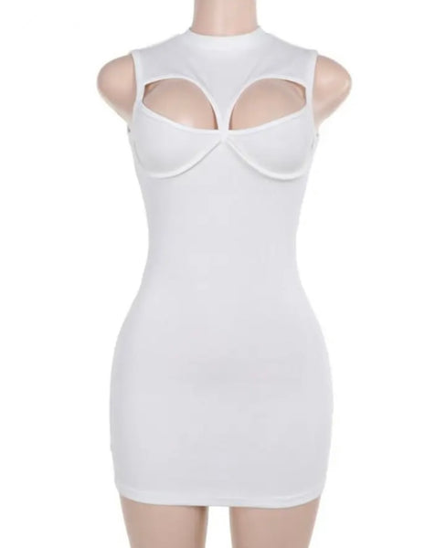 Women Sexy Sleeveless Solid Color Ribbed Cut Out Dress