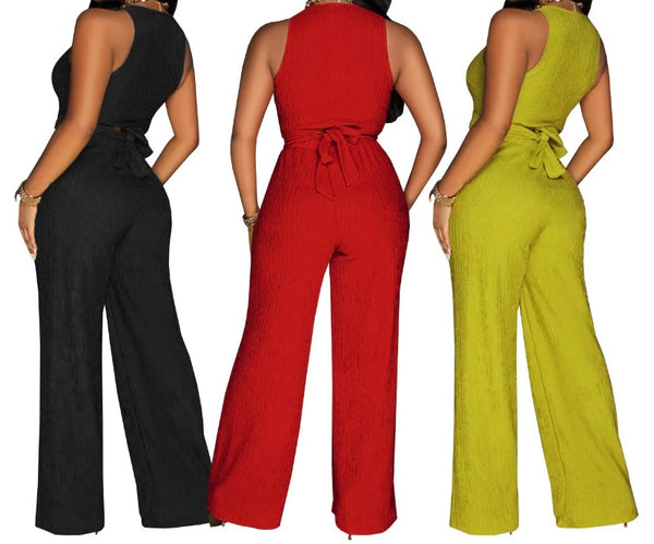 Women Sleeveless Solid Color Fashion Two Piece Pant Set