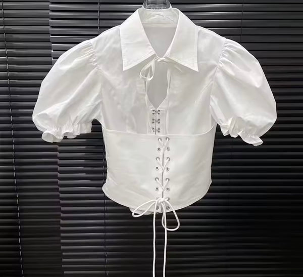 Women Collar Short Sleeve Fashion Corset Top