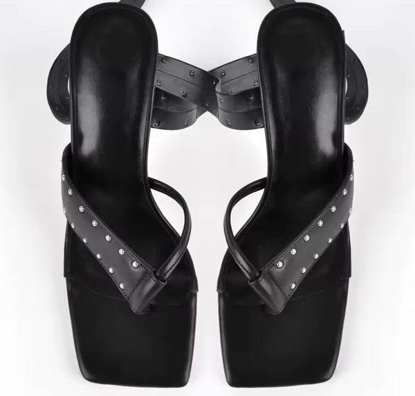 Women Fashion Black Rivet Gladiator High Heel Sandals