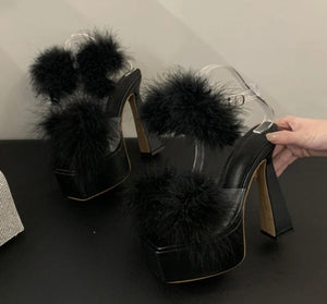 Women Fashion Faux Fur Platform High Heel Sandals