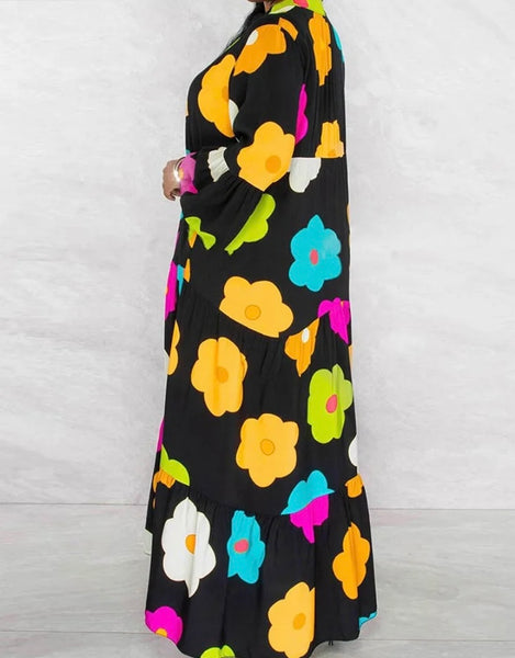Women Button Up Floral Print Sexy Maxi Dress