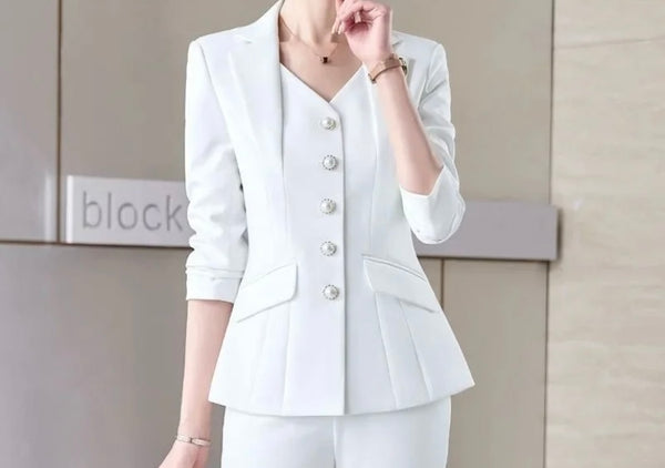 Women Fashion Button Up Full Sleeve Blazer Two Piece Pant Set